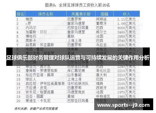足球俱乐部财务管理对球队运营与可持续发展的关键作用分析 足球俱乐部财务管理对球队运营与可持续发展的关键作用分析